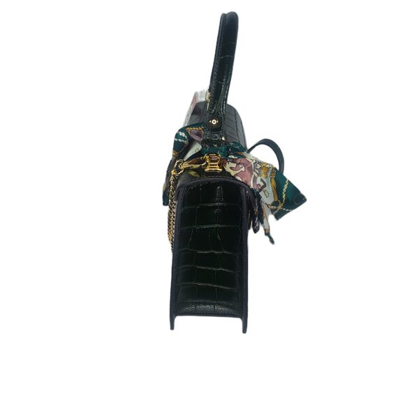 Genuine Charlie Leather "Teresa" Espresso Brown Croc Print Handbag/Crossbody–NWT - Picture 3 of 13